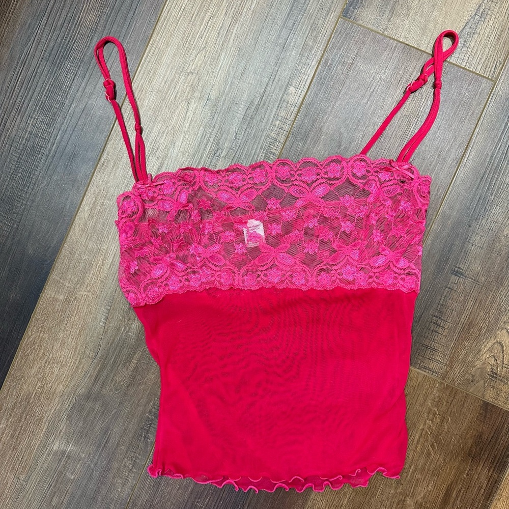 Planet Lingerie Fuchsia Lace Trim Cami Top